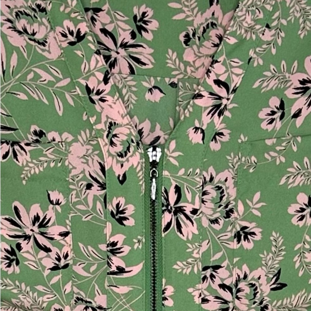 Torrid Georgette Green Floral Dolman Sleeves Zip Front Pockets Cottagecore Sz 1X - Picture 5 of 7